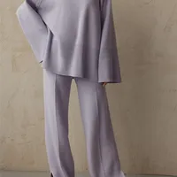 Autumn Knit Dwuczęściowe zestawy damskie Sweather Spodni stroje kobiety swobodne luźne topy o szerokiej nogi spodni zima garnitury 220816