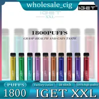 Iget XXL Disponível Dispositável Cigarro E-Cigaretos Kit de Cigarros de Cigarros 1800 Puffs 950mAh Bateria de Bateria de 7 ml de cartucho preenchido