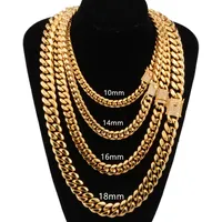 8mm/10mm/12 mm/14mm/16mm Miami Cuban Link Chains Edelstahl Halsketten CZ Box Lock Gold Kette für Männer Hip Hop Jewelry274u