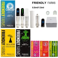Newest Friendly Farms Atomizers With 10 Strains Packagings FF Live Resin Ceramic Glass Vape Carts 0.8ml 1.0ml Clear Tank 510 Thread Cartridges And Package Boxes