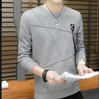Мужские футболки с длинными рукавами футболка плюшевая плюшевая утолщенная зимняя круглая шея вязаная рубашка на дне Корейская модная осенняя одежда