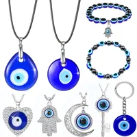 Evil eye necklace for women keyring turkish evil blue eye bead bracelet handmade glasses charms bracelets greek mati hamsa nazar men evil eye Jewelry