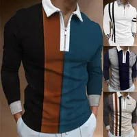 남자 티셔츠 긴 소매 셔츠 남성 의류 의류는 칼라 셔츠 가을 셔츠 가을 화려 함 남성 옷 캐주얼 지퍼 넥 tshir276n