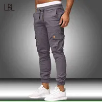 Erkek pantolonlar joggers düz renkli çok cepli pantolon eşofmanlar erkek pantolon hip hop harem ince spor dipler pantolon