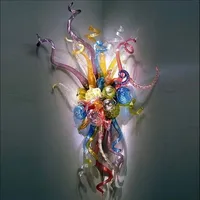 Chihuly Colored Glass Wall Lamps LED Bulbs Antique Hand Blown-Glass-Wall Sconce Lights 18 by 24 Inches Dining Living Room Mounted Light