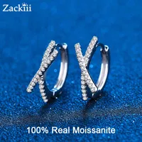 0,28ct Sterling Silber Echtes Moissanit Diamant x Buchstabe Hebel -Reifen Ohrringe Hypoallergene Huggies für Frauen