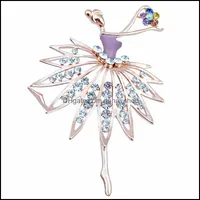 Pins Brooches Jewelry Fashion Shinning Womens Rhinestones Crystal Ballerina Dancing Girl Brooch Pin Decoration 4 Styles Drop Delivery 2021