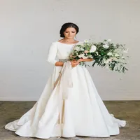 Nuovo Boho A-Line Soft Satin Modest Wedding Abite con 3 maniche da 4 maniche a bordo posteriore da sposa abiti da sposa 2020 cout284q su misura