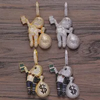 Kleine Größe hochwertiger Messing CZ Stones Cartoon Männer Geldbeutel Halskette Hüfthop Anhänger Schmuck Schmuck Bling ICED Out CN199210t