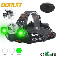 BORUIT LED Headlamp 6000LM XM-T6 2 XPE Green Headlight Torch 3-Mode USB Charger Violet Head Torch Out Door Searching FISHING279s