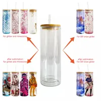 Snow Globe 12oz 16oz 20oz Double Wall Clear Tumblers Insulated Pre Drilled Sublimation Glass Mugs Beer Can Cups With bamboo lid and straw