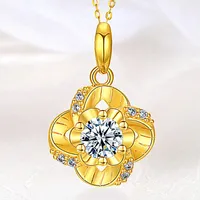 Lockets 24k Gold Color Clover Crystal Zircon Diamonds Gemstones Pendant Necklaces For Women Choker Jewelry Chic Trendy Accessory Gifts