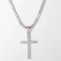 karopel Hip Hop Micro Pave Zircon Cross Pendant Crystal Custom Size Tennis Chain Necklace Ice Out Chains Around The Neck 210929171Q
