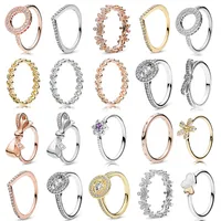Nuovo popolare di alta qualità popolare 925 sterling in argento a buon mercato in oro rosa con dita sottili anelli rotondi impilabili Donne PANDORA Gioielli Pandora Regali
