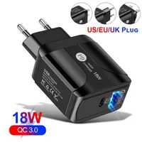 QC 3.0 3A LED Wall Charger Fast Adapter Portable USB Multi 3-Port Travel Charging Block US UK EU Plug Compatible for iPhone iPad S229J