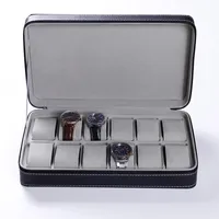1 12 Slots Portable Leather Watch Box Your Watch Good Organizer Jewelry Storage Box Zipper Easy Carry Men Watch Box 220816