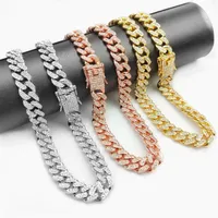 Dog Collars & Leashes Cuban Necklace Paved Rhinestones 12.5mm Width Chain Hip Hop Jewelry Gold Color Stainless Steel Material CZ C206Q