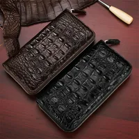 Plånböcker Real Crocodile äkta läderplånbok för män svart/brun 21 slots korthållare manlig blixtlås långfodral 2022 Wallets
