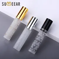 100 Pcs lot 10ml Frosted Perfume Bottle Glass Atomizer Colored Dots Aluminum Cap Spray Travel Bottles 220422