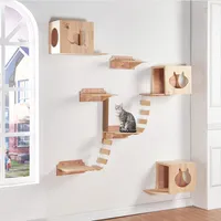 ペットハンモックの壁に取り付けられた耐久性のある自然な登山フレーム猫家具