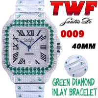 Twf tw0009 Japan Miyota Mens automatique regarde Green Big Diamond Diamants Lettle Iced Out Diamond Diamn Roman Markers Bracelet Super Edition Eternity Watches