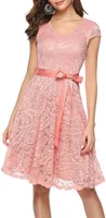 women's Floral Lace Short Bridesmaid Dress Cap Sleeve Cocktail Party Dress y42H#