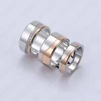 حلقات Band Band Ladies Silver Rose Gold Duo Luxury Diamond Free Titanium Steel Ring Ring 4mm Wide Wide in Sizes 5-11