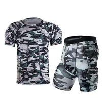Gym Clothing Sports Safety Compression T-Shirt Football Shoulder Pads Men Goalkeeper Armor Padded Uniform Set Soccer Entertainment Gear 2022