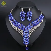 5Color Indian Rhinestone Bridal Jewelry Set Wedding Prom Party Accessories Gold Color Necklace Earring Set For Brides Women264H