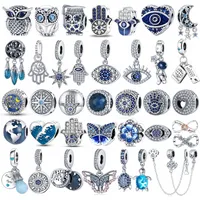 925 Стерлинговое серебро серебристые болваны с заклинанием Цвет Злой глаз сова Горячий воздушный шар Blue Bead Bead Bead Fit Pandora Bracelet Bracelet Diy Jewelry