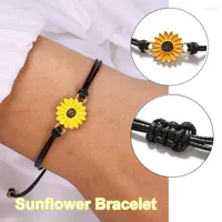 Link Chain Cotton Cord Sunflower Bracelets Handmade Braided With Black Rope Charm Friendship Wish Card Surf Bangle Jewelry Gift Femme Fawn22
