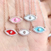 Turkish evil eye necklace 5 colors 100% 925 sterling silver jewelry lovely eye charm lucky girl gift fine silver chain collar jewe193W