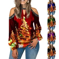 メンズTシャツ2022女性クリスマスエルクプリントTシャツカジュアルショルダールーズプルオーバートップファッション長袖のドレス