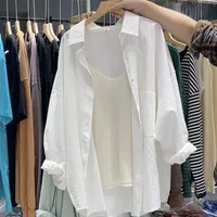 Bloups feminina camisas de roupas femininas peiresa de alta qualidade cor de algodão sólido grande tamanho largo para as mulheres mulheres