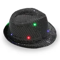 LED Jazz Hats Flashing Light Up LED-Fedora Trilby Sequins Caps Fancy Dress Dance Party Hats Unisex Hip Hop Lamp Luminous-Hat SN4784