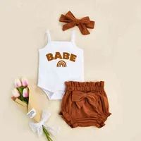 Citgeett Summer Baby Girls Romper Suit Sling Letter Snap Bow Short Triangle Pantal Band Band Clothing Set J220712