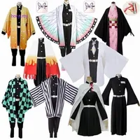 Anime Demon Slayer Kimetsu No Yaiba Zenitsu Giyu Tanjirou Kamado Nezuko Cosplay Women Kids Men Kimono Uniform kostuum A220812