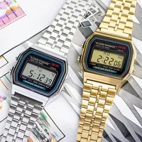 Armbanduhren Luxus F91W Stahlband Watch Retro LED Digital Sport Military Electronic Wrist Clock Ladies Männer PaareWristwatches HECT22