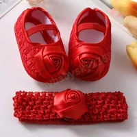 Neugeborene Erste Walkers Schuhe Taufe weiße Bowknot Girls Lace Schuhschuhstirnband Set Kleinkind Vorkader süßes Baby weiche Schuhe für 0-18m Kinder