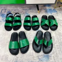 2022 Designer Mens tofflor sommarl￤der sandaler botega gr￶n svart mjuk och bekv￤m sula lyxbottega mode m￤n platt flip flops sandal tofflare