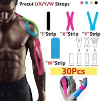30pcs تعيين شريط علم الحركة precut x y i w strips Sports Muscle Bandage Care Kinesiology Aire Aid Tape Muscle Iment Supp268L