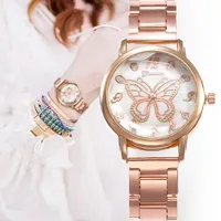 Armbanduhren Vrouwen Schmetterling Rose Gold RVS Quarz Horloge Lage Prijs Luxe Trend Manchet Ronde Armband Meisje Geschenk