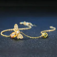 Cute Bee 925 Sterling Silver Bracelet Woman love Citrine Gemstones Jewelry 14K Gold Plated Designer Jewellery321H