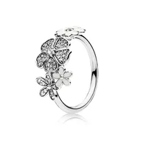 Blask Daisy Flower Pierścienie 925 Logo Sterling Siver White Enamel Kobiet Dziewczyny Prezent Oryginalne pudełko na pierścień Pandora