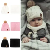 Berets 2Pcs Set Baby Hat Scarf Set Warm Thick Pompom Crochet Neck Wrap Beanie Cap Winter Kids Toddler Infant Bonnet