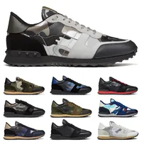 mannen luxe ontwerper Casual schoenen Rockrunner sneakers lichtblauw leger camo groene drievoudige zwart wit beige gefokte grijze heren klinknagels trainers joggen wandelen