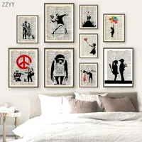 Vintage Banksy Art Posters Girl Holding A Balloon Graffiti Art Canvas Painting Old Book Print Wall Art Pictrues Home Wall Decor