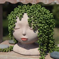 Femme de la tête de la tête Pot plante attrayant résine FEMME FEMME intéressant décoratif succulent cactus jardinière avec trou de drainage H220423