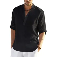 Camisetas de camisetas masculinas camisa de linho de algodão casual tops soltos de manga longa tee primavera outono de sumão de camisa de camisa de camiseta