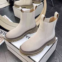 2022 autumn Leather White versatile short boots Martin boots women's middle boots thick bottom Chelsea